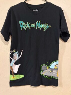 Rick & Morty Graphic Tee Black Cartoon Network Sci-Fi Shirt unisex -Size S